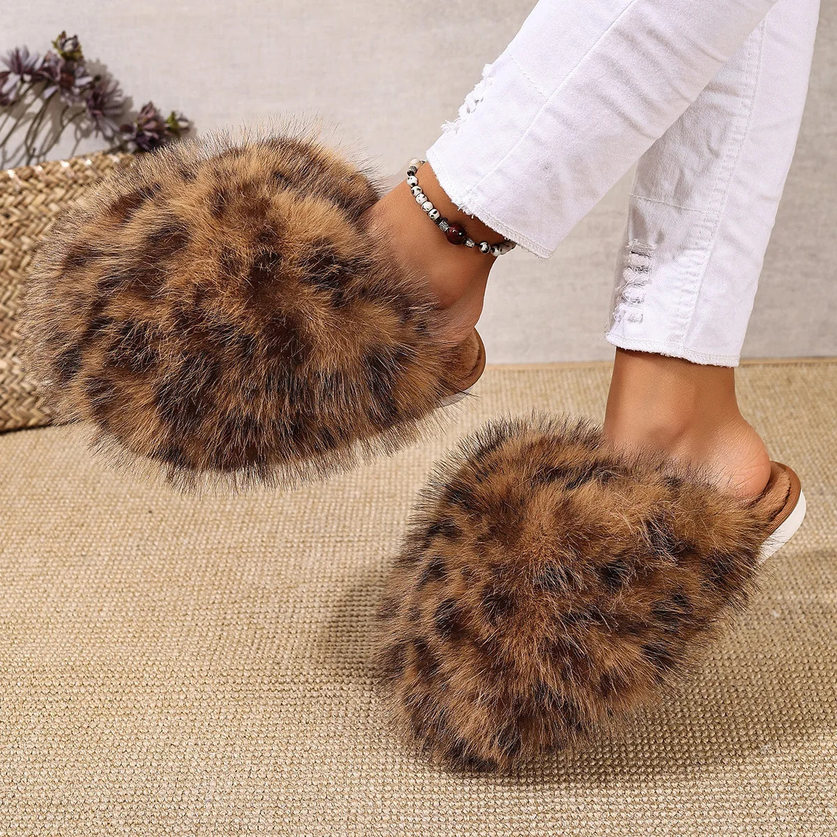 Leopard Faux Fur Slippers