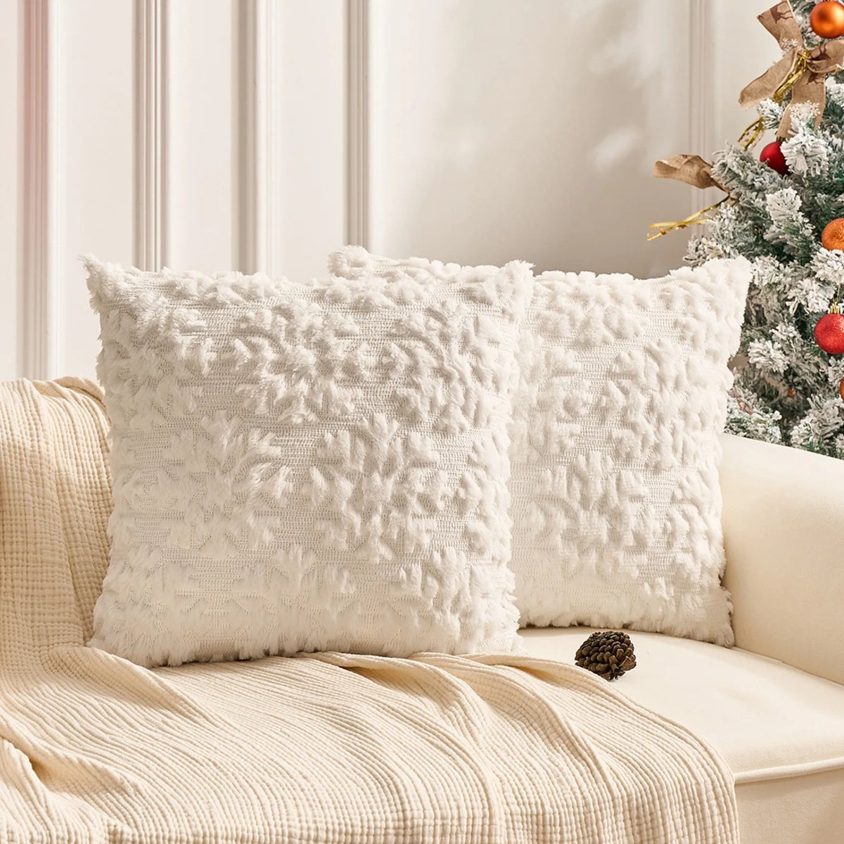 Plush Pumpkin & Snowflake Holiday Pillow Cover