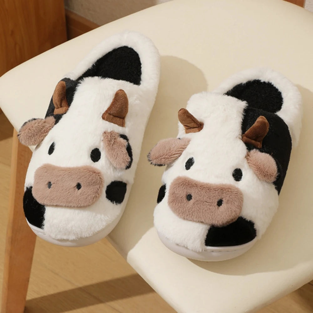 Cartoon Cow Plush Slippers