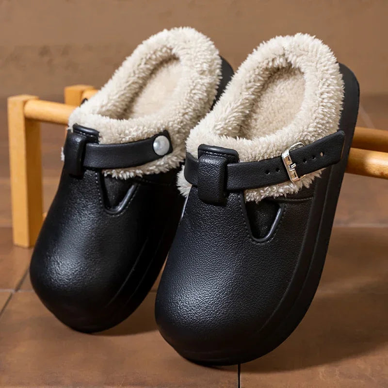 Buckle Plush Platform Clogs