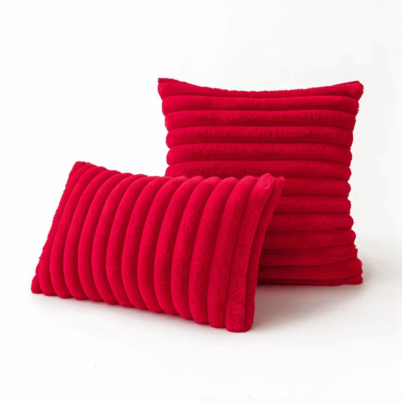 Faux Fur Pumpkin Stripe Decorative Pillow Cover