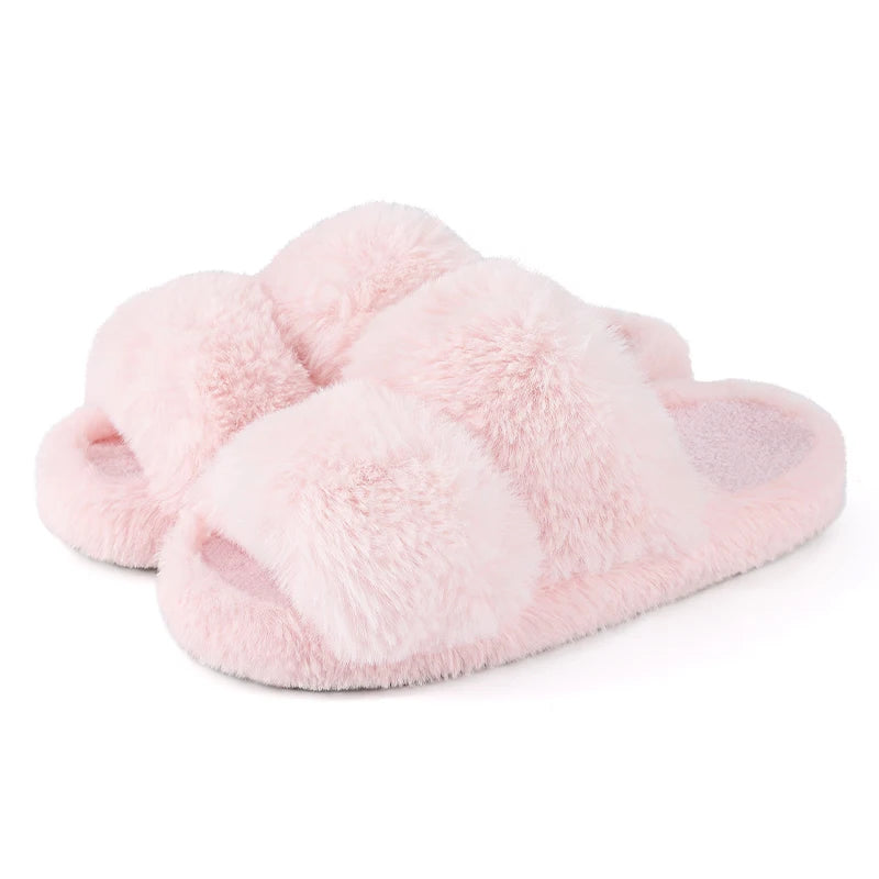 Open-Toe Fluffy Slippers