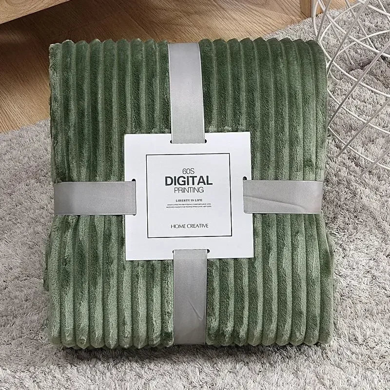 Thickened Striped Faux Rabbit Fur Blanket