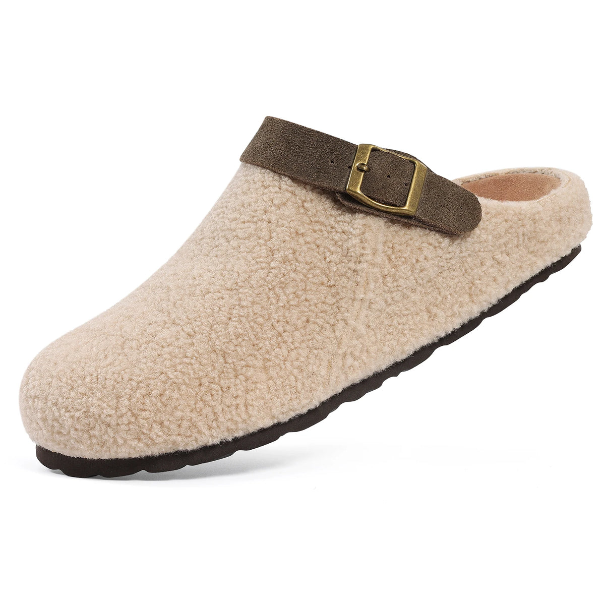 Teddy Fleece Buckle Mule Slippers