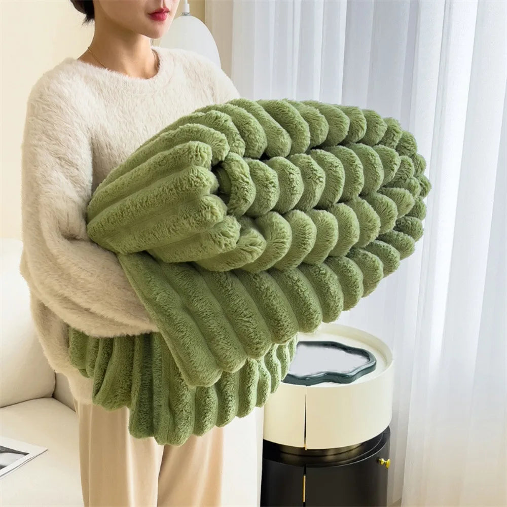 Double-Sided Plush Striped Throw Blanket