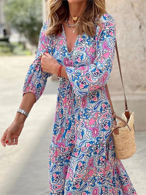 Bohemian V-Neck Long Sleeve Maxi Dress