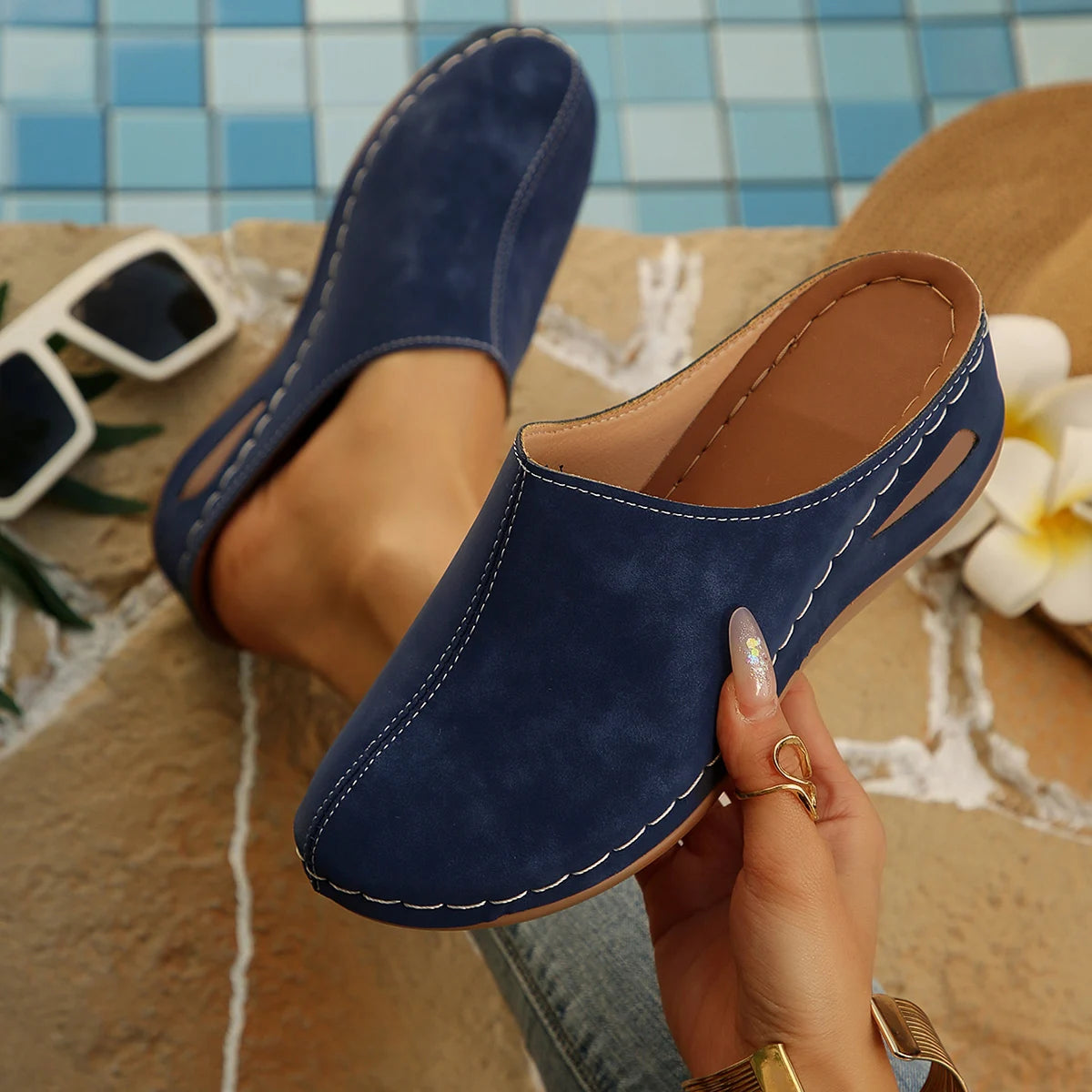 Suede Platform Slide Sandals