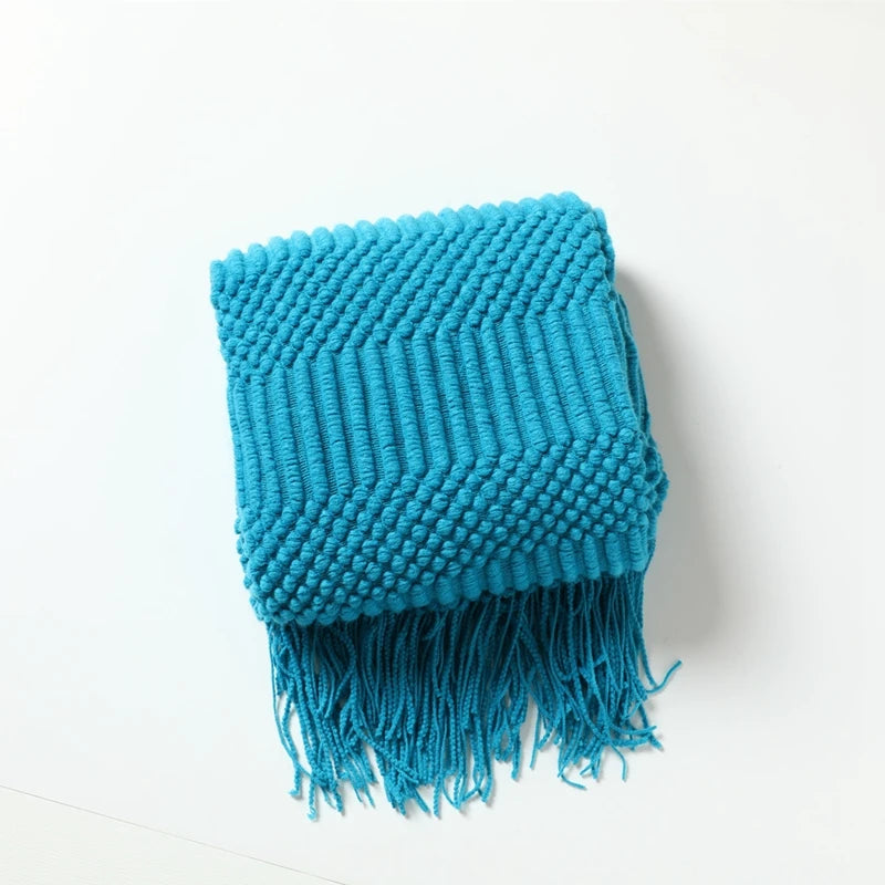 Dark Green Vintage Knit Tassel Throw Blanket