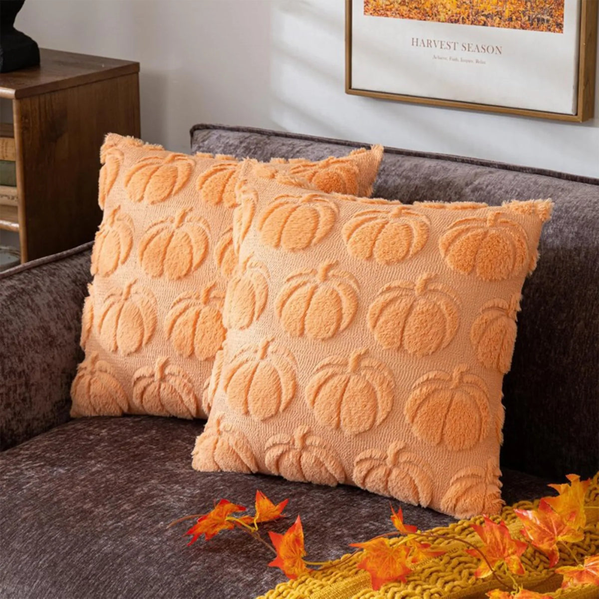Plush Pumpkin & Snowflake Holiday Pillow Cover