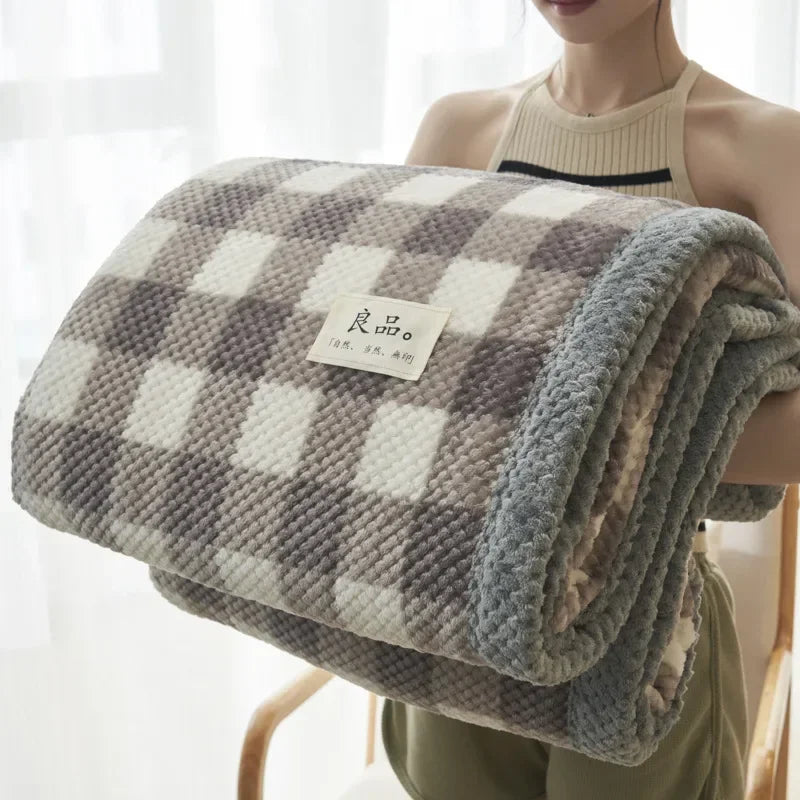 Soft Chenille Knit Plaid Throw Blanket