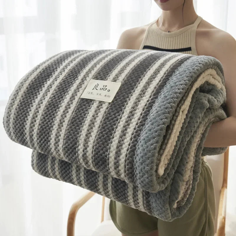 Soft Chenille Knit Plaid Throw Blanket