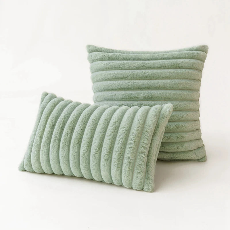 Faux Fur Pumpkin Stripe Decorative Pillow Cover