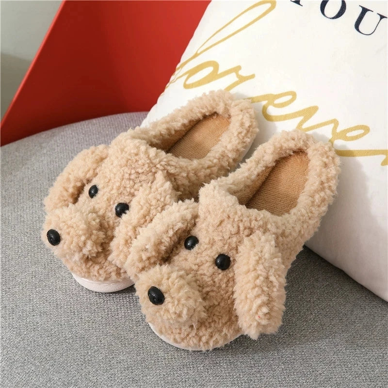 Cute Dog Faux Fur Plush Winter House Slippers