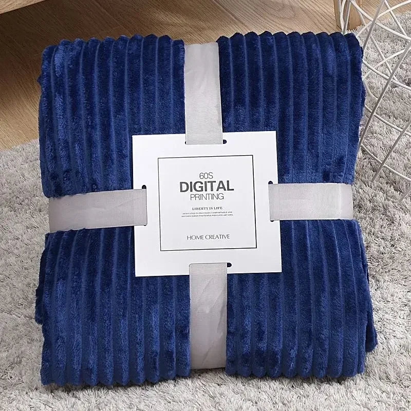 Thickened Striped Faux Rabbit Fur Blanket