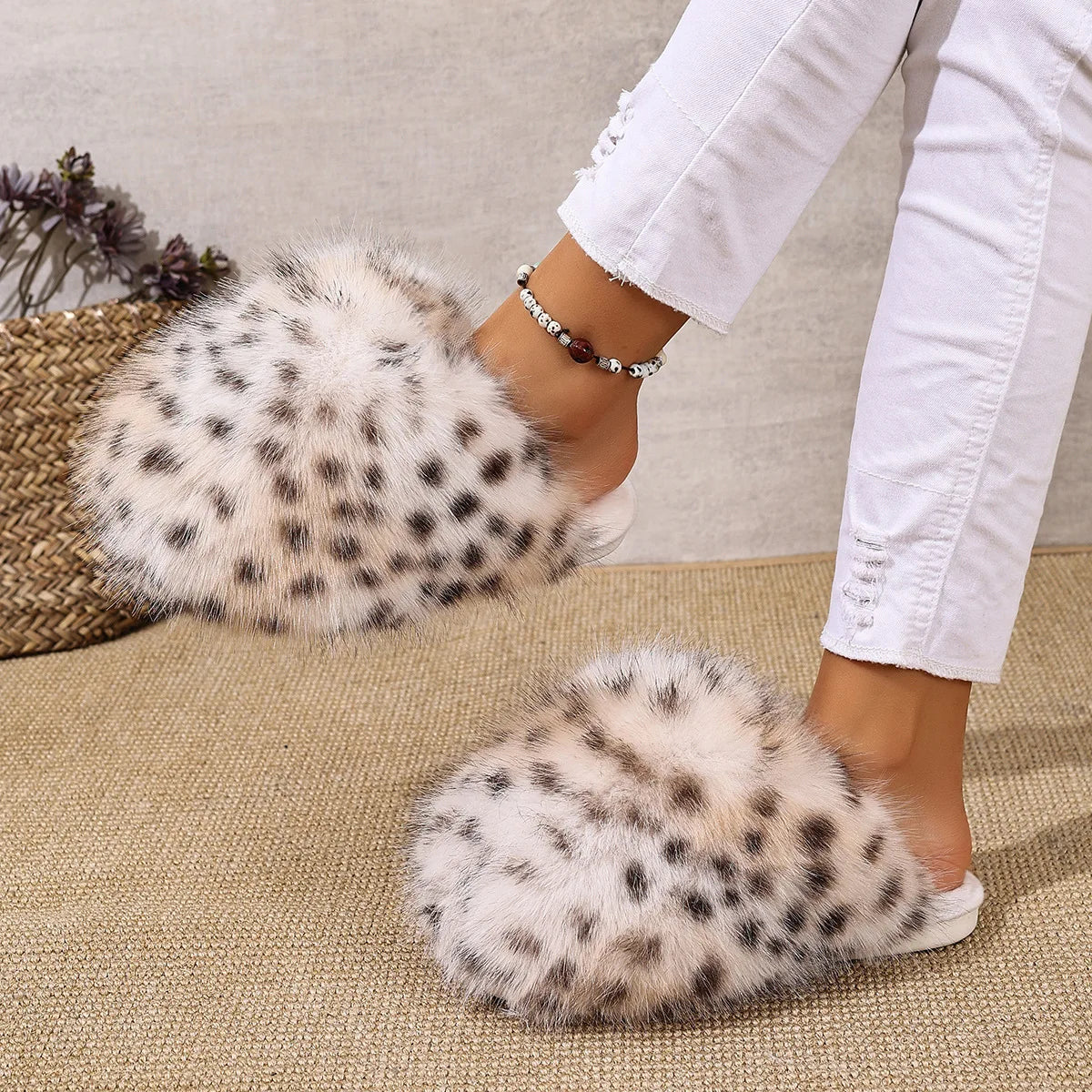 Leopard Faux Fur Slippers