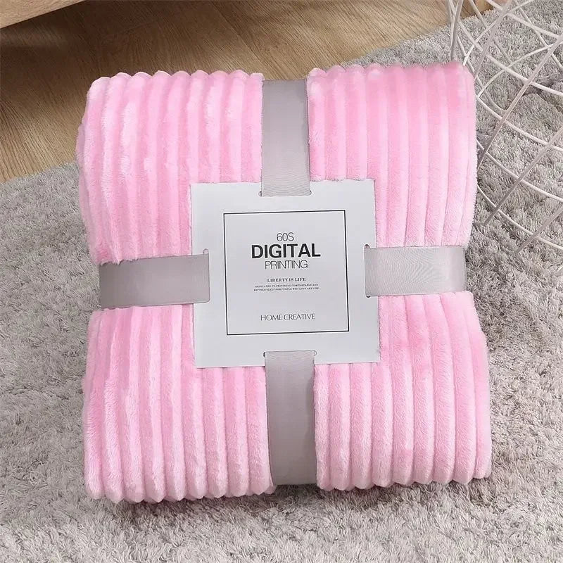 Thickened Striped Faux Rabbit Fur Blanket