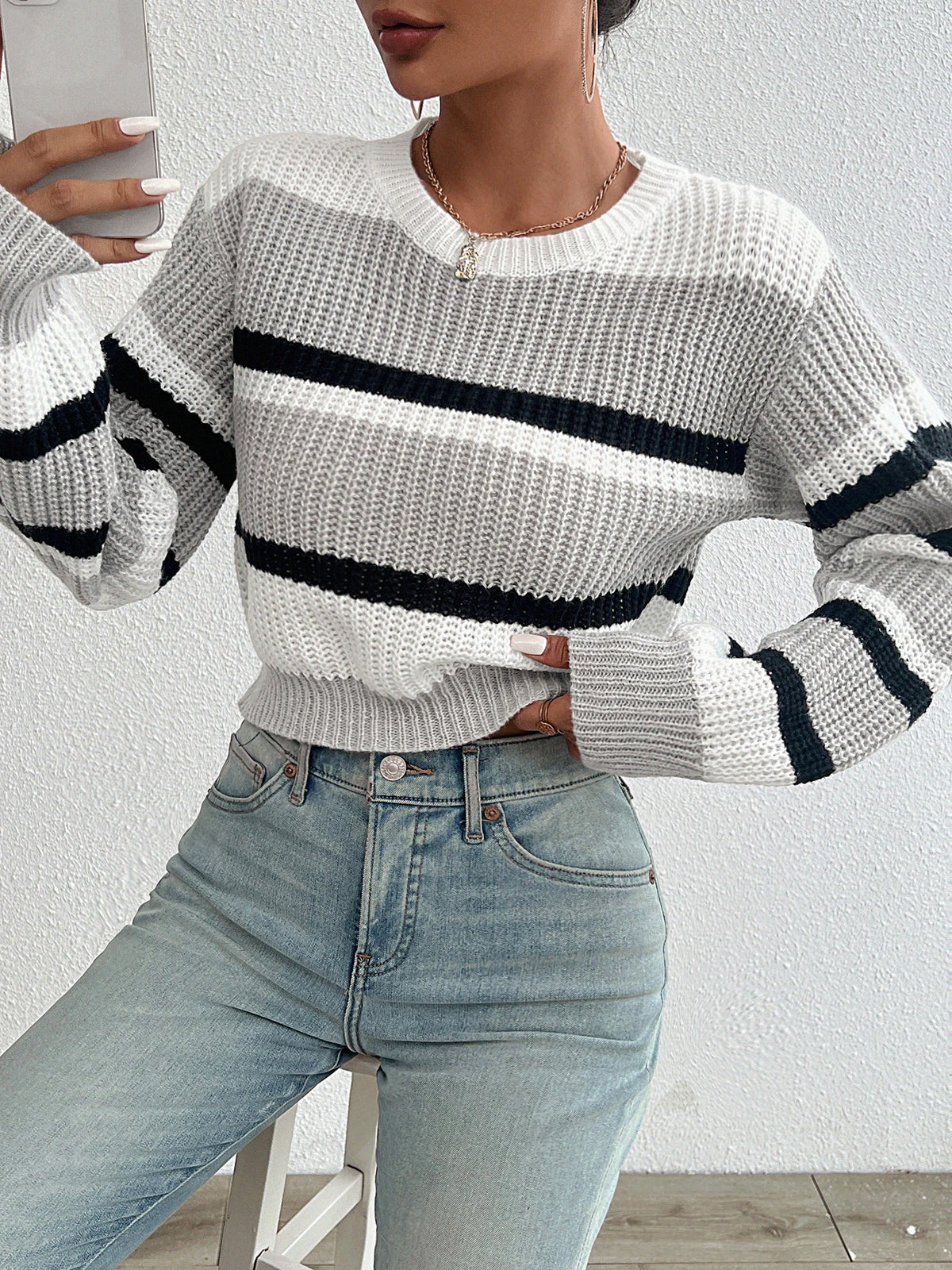 Color-Block Striped Knit Sweater