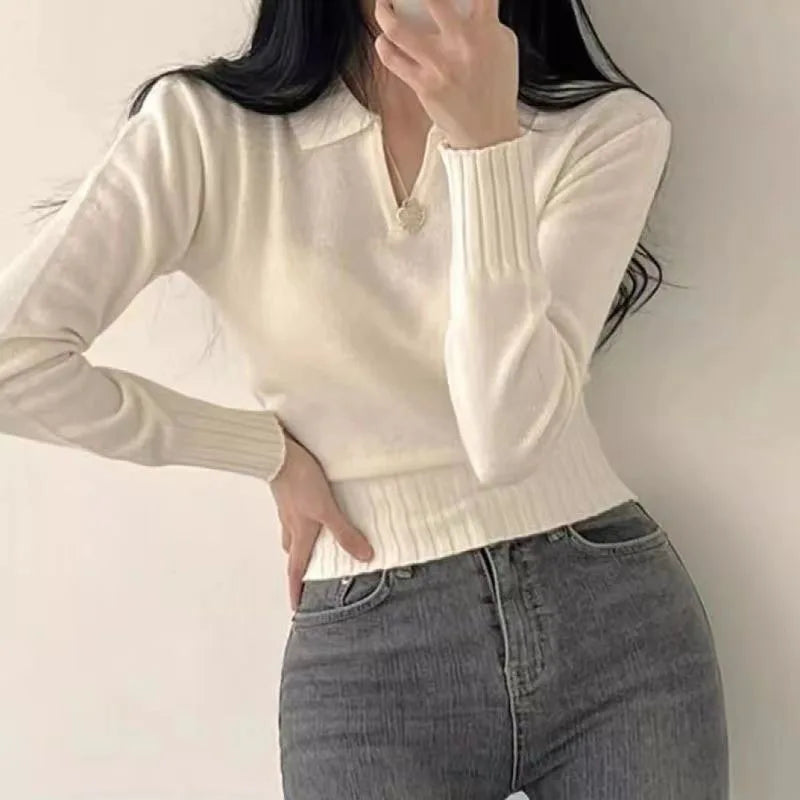 Collared Cropped Knit Sweater