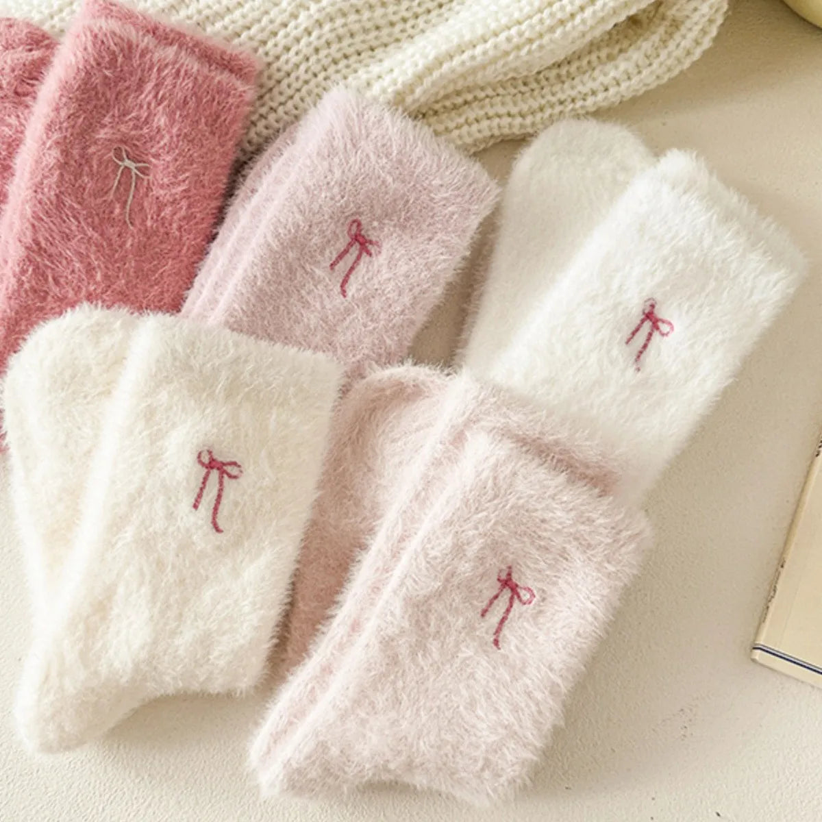 Fuzzy Bow Mid-Calf Socks