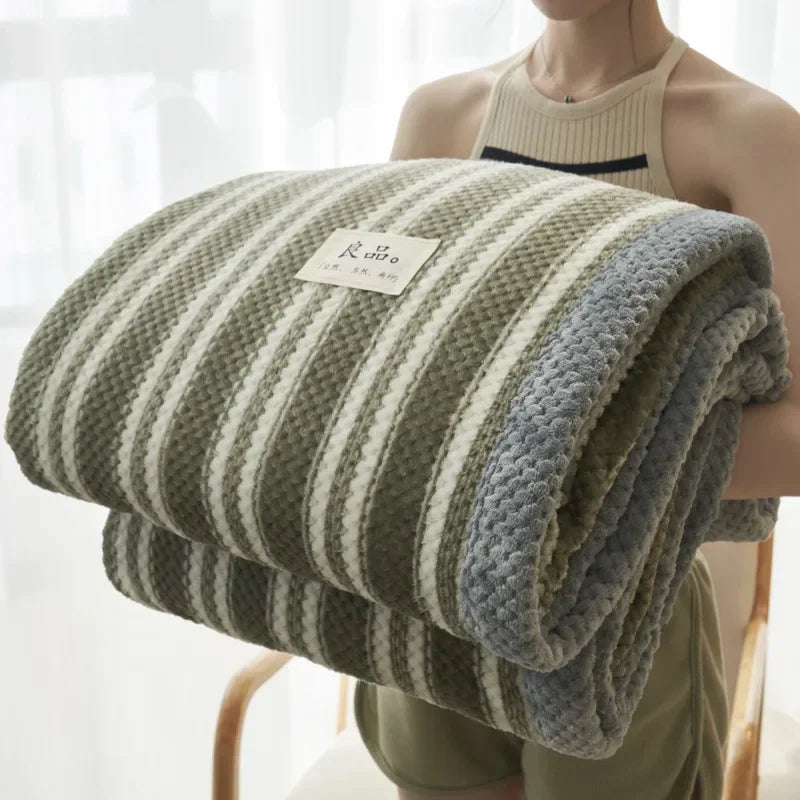 Soft Chenille Knit Plaid Throw Blanket