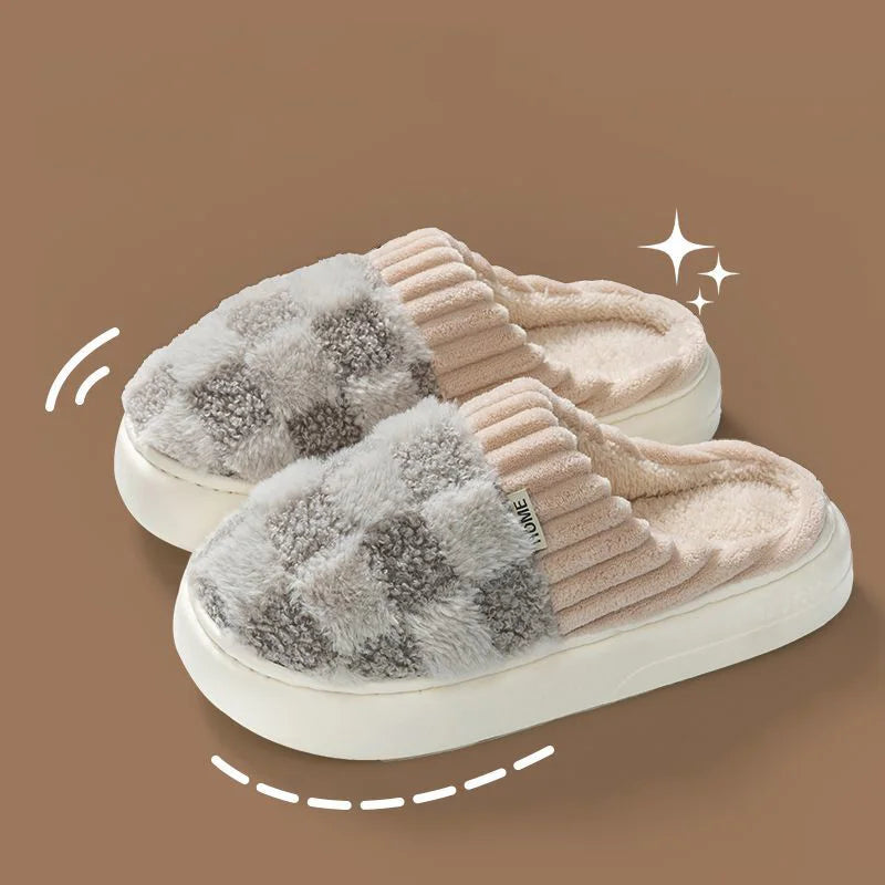 Plaid Plush Winter Indoor Slippers