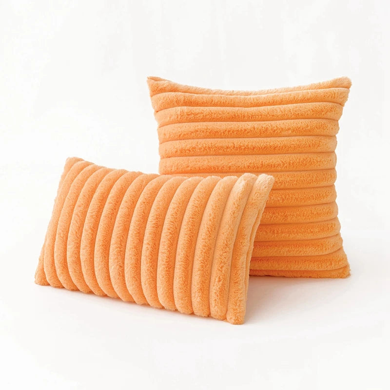 Faux Fur Pumpkin Stripe Decorative Pillow Cover