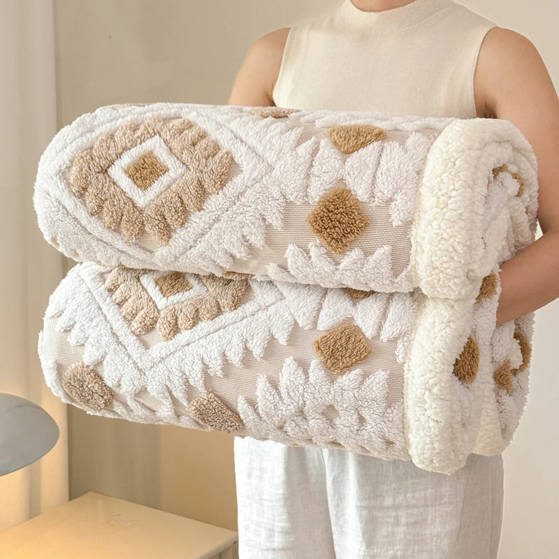 Geometric Jacquard Double-Layer Fleece Blanket