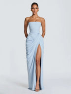 LaVirella Pleated Strapless Maxi Dress