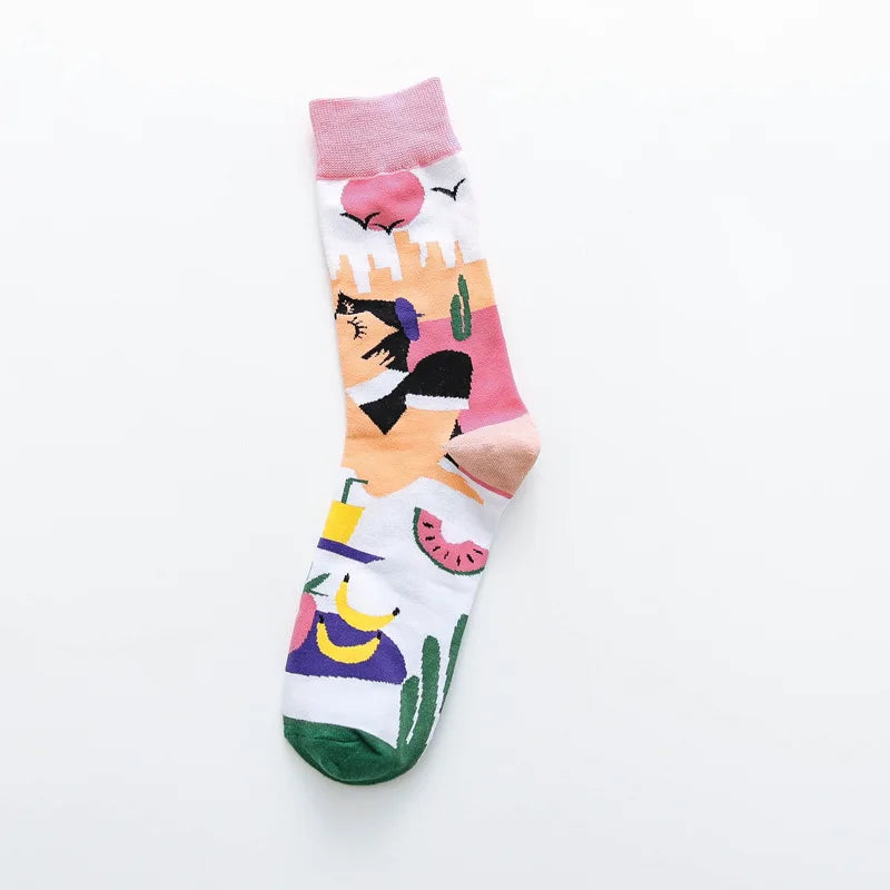 Artistic Mushroom Cotton Crew Socks
