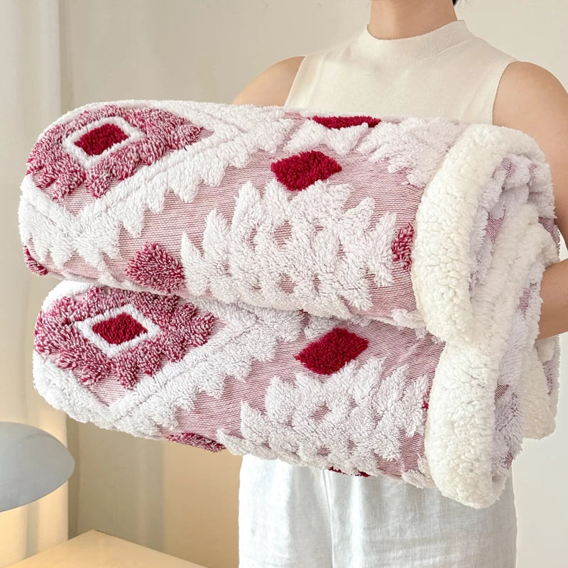 Geometric Jacquard Double-Layer Fleece Blanket