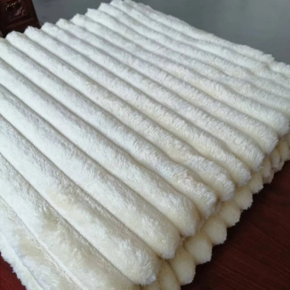 Double-Sided Plush Striped Throw Blanket
